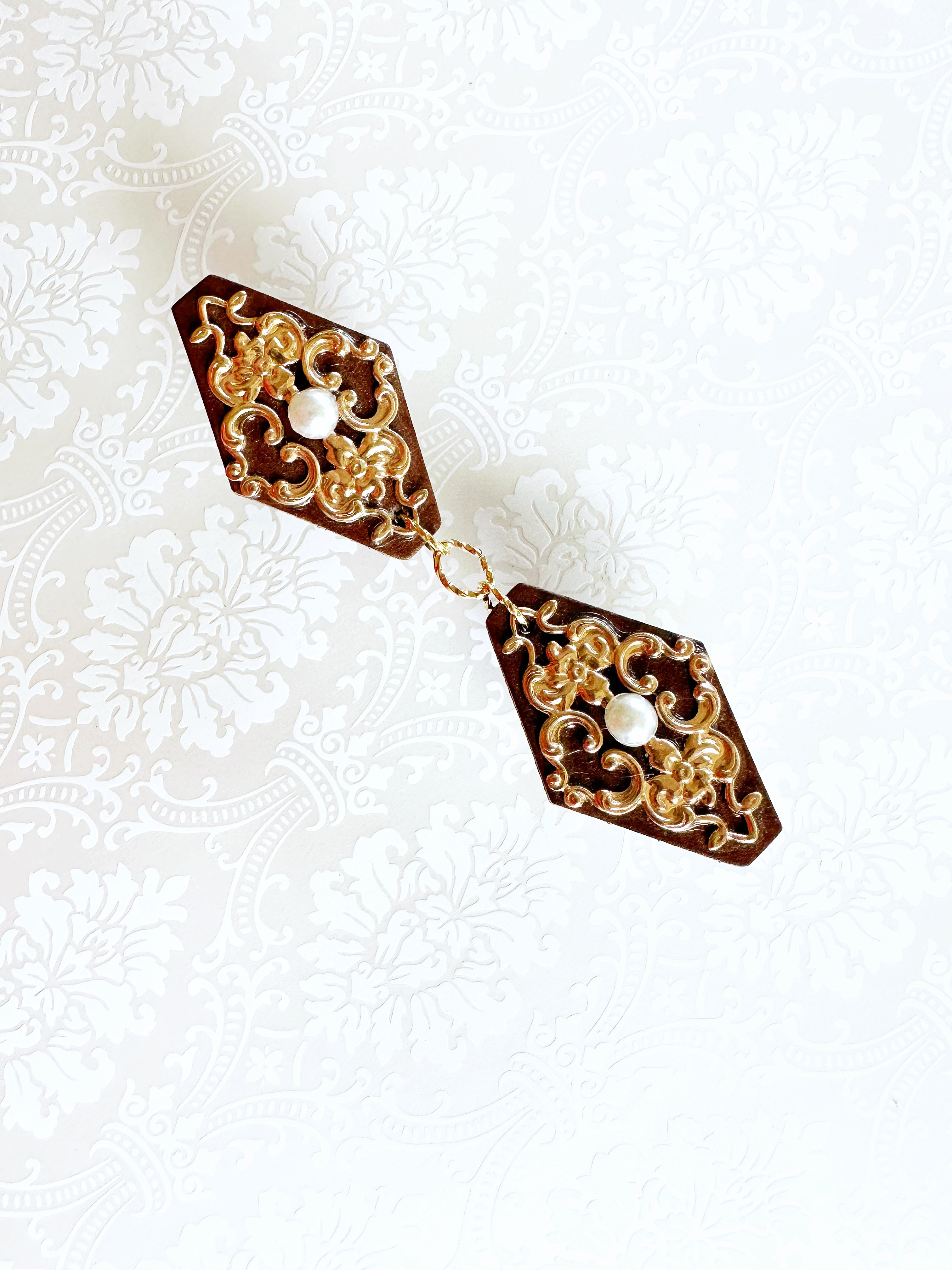 "Romantics" Gold on Brown Leather Cinch Clips