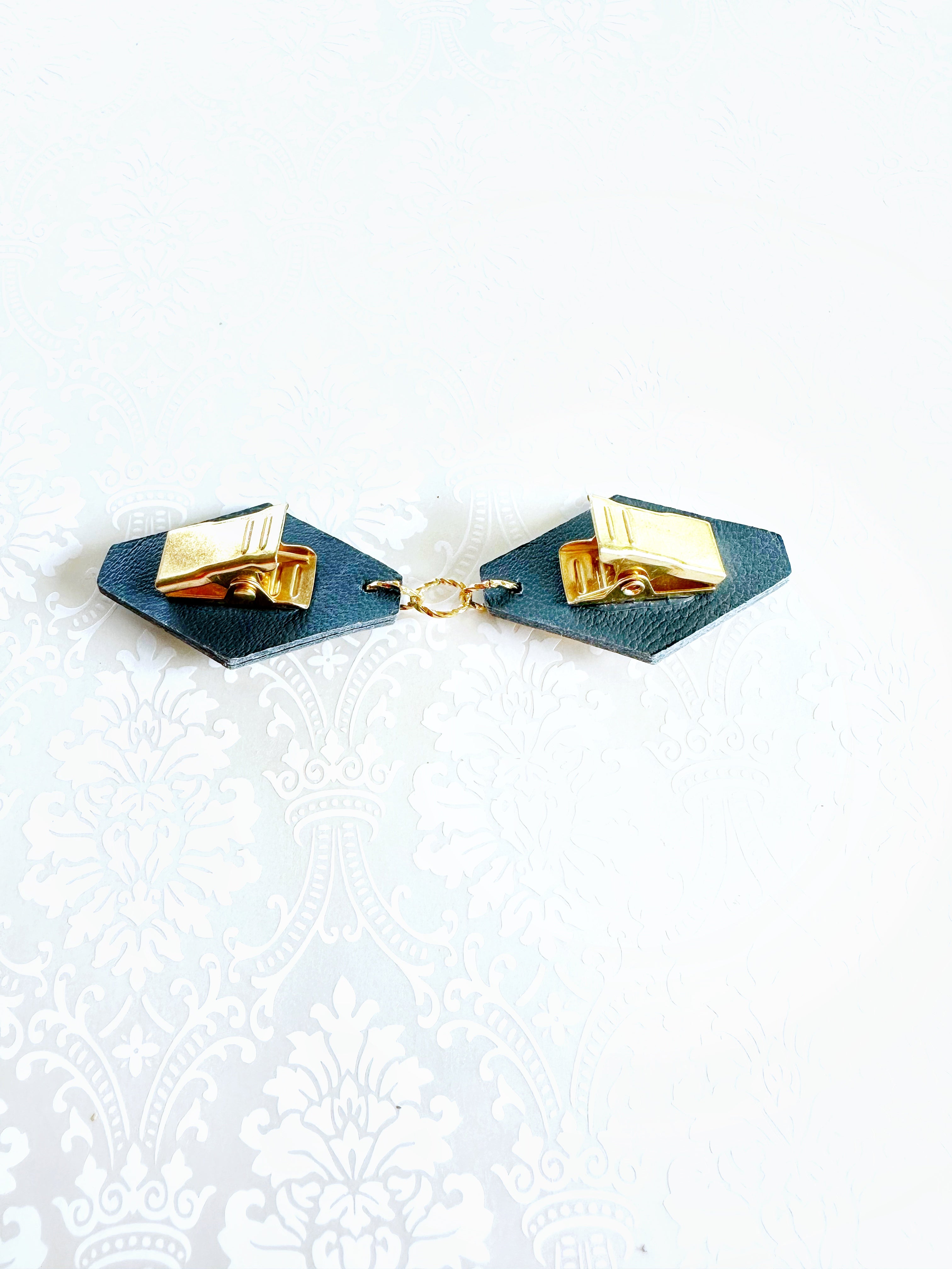 "Romantics" Gold on Blue Leather Cinch Clips