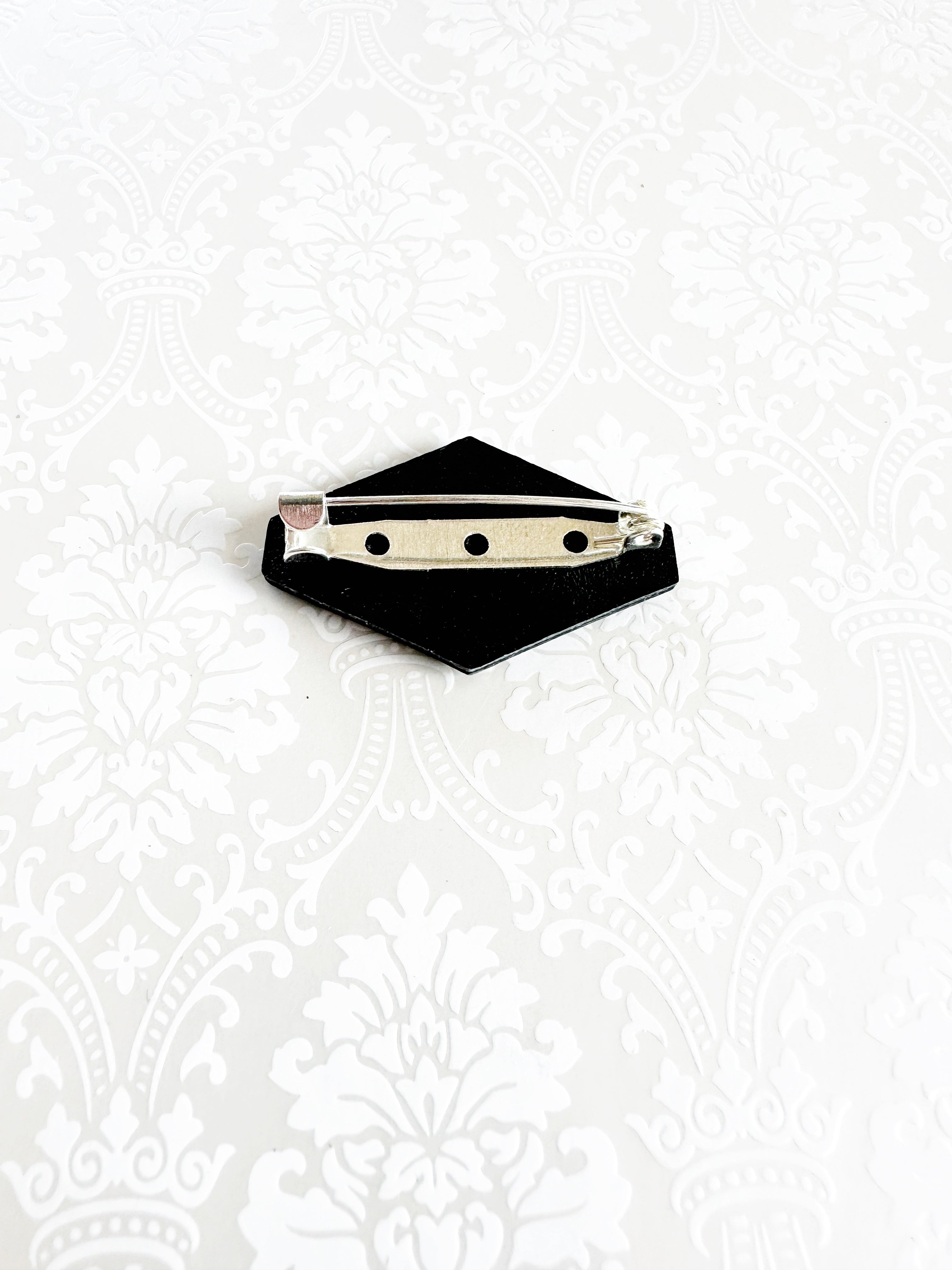 "Romantics" Silver on Black Leather Cinch Pins