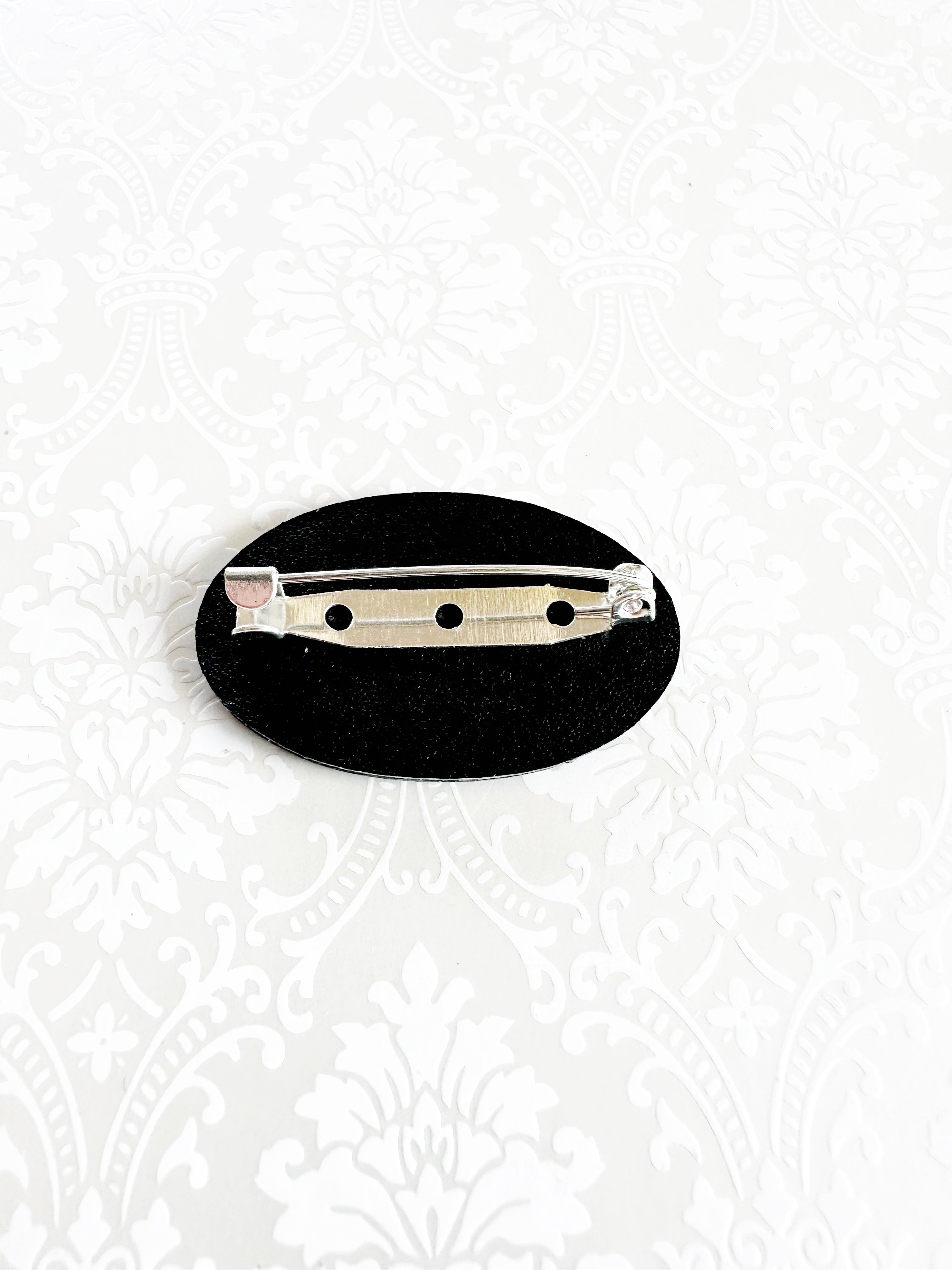 "Romantics" Silver on Black Leather Cinch Pins