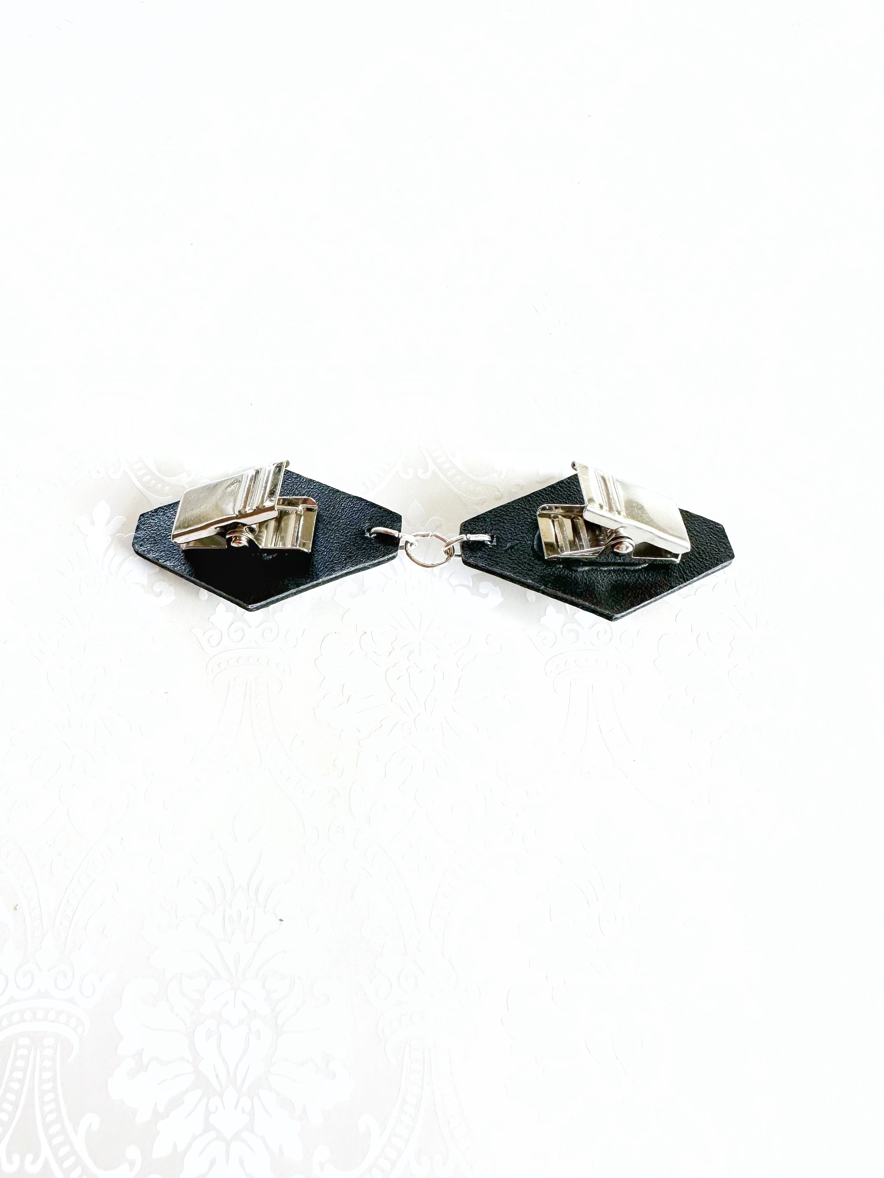 "Romantics" Silver on Black Leather Cinch Clips